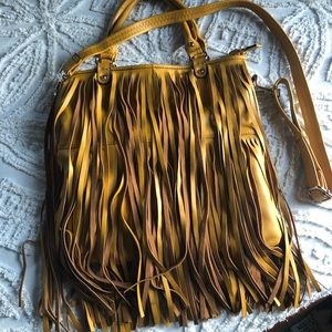 Mustard leather fringe bag